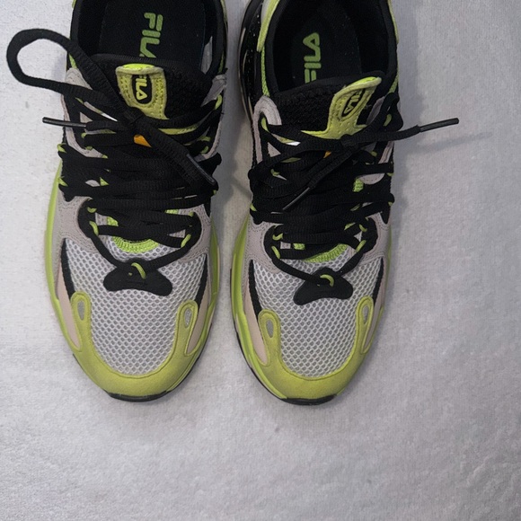 Fila Multi-Panel Athletic Sneakers in Black, Gray, Cream & Neon Green